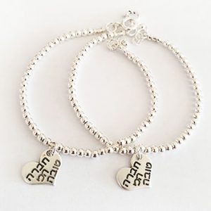 2 צמידי חברות חרוזי כסף עגולים